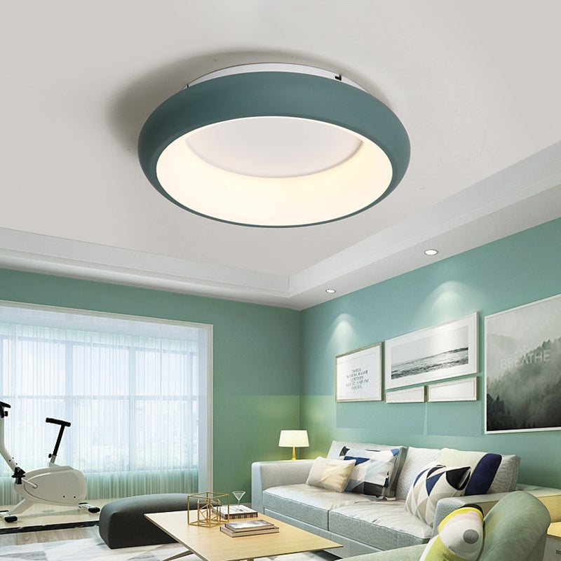 19.5"/25.5" W Donut Flush Mount Lighting Macaron Metal and Acrylic Integrated Led Flush Lamp in Black/Green/Gold/White Green Clearhalo 'Ceiling Lights' 'Close To Ceiling Lights' 'Close to ceiling' 'Flush mount' Lighting' 1922674
