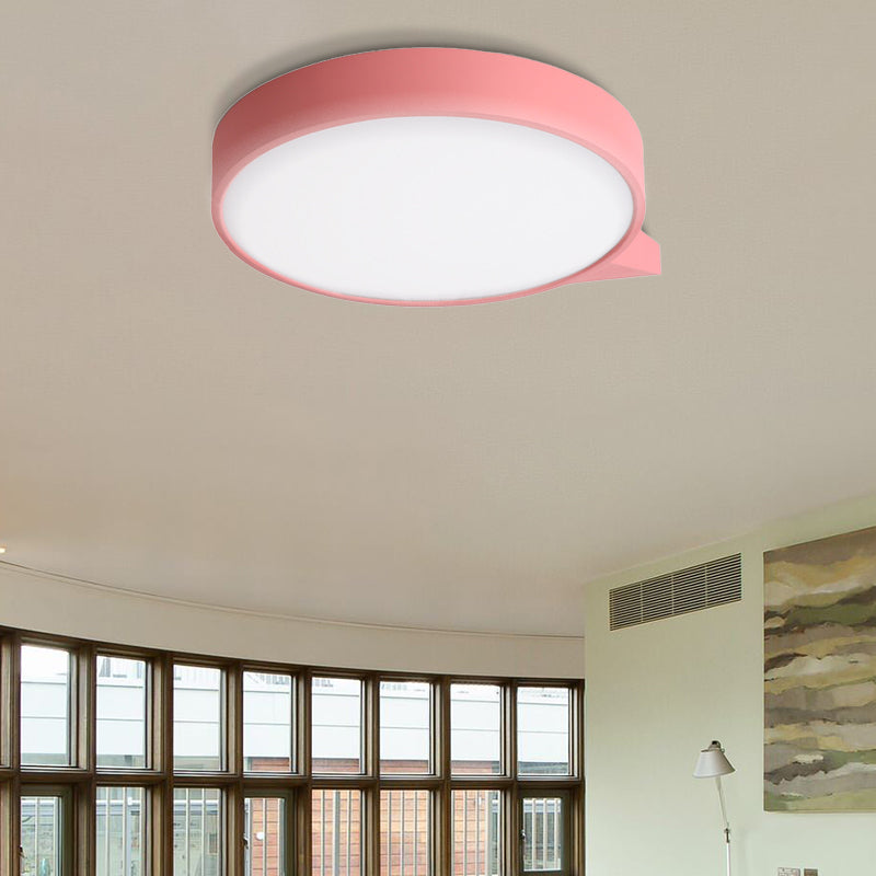 Blue/Pink/Red/Yellow Circular Flush Lighting with Diffuser Macaron Metal Ceiling Flush Mount in Second Gear, 19.5"/24.5" W Pink Clearhalo 'Ceiling Lights' 'Close To Ceiling Lights' 'Close to ceiling' 'Flush mount' Lighting' 1922684