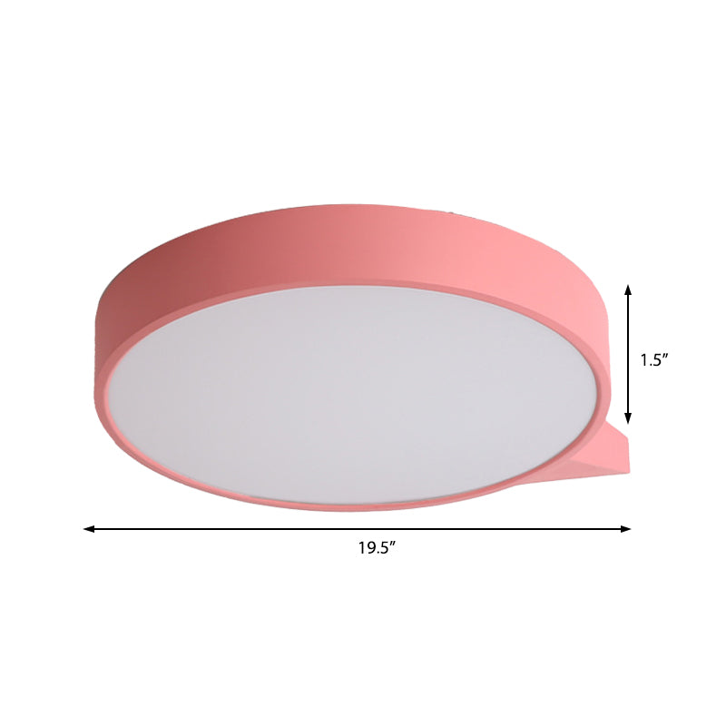 Blue/Pink/Red/Yellow Circular Flush Lighting with Diffuser Macaron Metal Ceiling Flush Mount in Second Gear, 19.5"/24.5" W Clearhalo 'Ceiling Lights' 'Close To Ceiling Lights' 'Close to ceiling' 'Flush mount' Lighting' 1922687