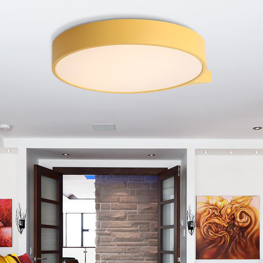 Blue/Pink/Red/Yellow Circular Flush Lighting with Diffuser Macaron Metal Ceiling Flush Mount in Second Gear, 19.5"/24.5" W Yellow Clearhalo 'Ceiling Lights' 'Close To Ceiling Lights' 'Close to ceiling' 'Flush mount' Lighting' 1922694
