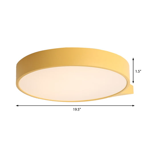 Blue/Pink/Red/Yellow Circular Flush Lighting with Diffuser Macaron Metal Ceiling Flush Mount in Second Gear, 19.5"/24.5" W Clearhalo 'Ceiling Lights' 'Close To Ceiling Lights' 'Close to ceiling' 'Flush mount' Lighting' 1922697