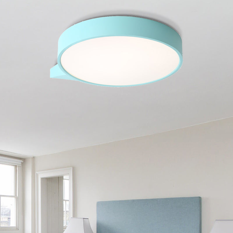 Blue/Pink/Red/Yellow Circular Flush Lighting with Diffuser Macaron Metal Ceiling Flush Mount in Second Gear, 19.5"/24.5" W Blue Clearhalo 'Ceiling Lights' 'Close To Ceiling Lights' 'Close to ceiling' 'Flush mount' Lighting' 1922699