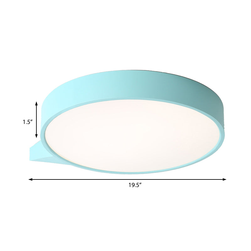 Blue/Pink/Red/Yellow Circular Flush Lighting with Diffuser Macaron Metal Ceiling Flush Mount in Second Gear, 19.5"/24.5" W Clearhalo 'Ceiling Lights' 'Close To Ceiling Lights' 'Close to ceiling' 'Flush mount' Lighting' 1922702