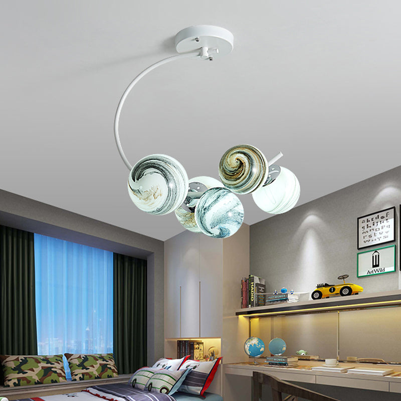 Modern Style 3/5 Lights Chandelier Lamp with Handblown Glass Shade Black/White Finish Global Pendant Lighting 5 White Clearhalo 'Ceiling Lights' 'Close To Ceiling Lights' 'Close to ceiling' 'Semi-flushmount' Lighting' 1922714