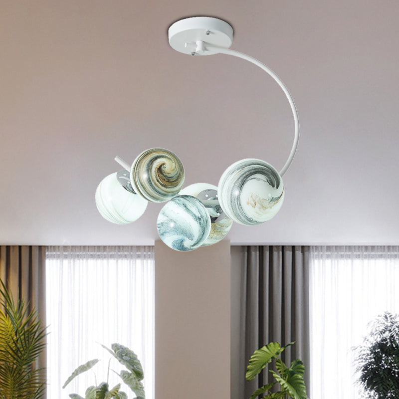 Modern Style 3/5 Lights Chandelier Lamp with Handblown Glass Shade Black/White Finish Global Pendant Lighting Clearhalo 'Ceiling Lights' 'Close To Ceiling Lights' 'Close to ceiling' 'Semi-flushmount' Lighting' 1922715