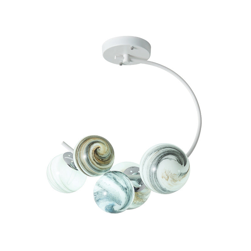 Modern Style 3/5 Lights Chandelier Lamp with Handblown Glass Shade Black/White Finish Global Pendant Lighting Clearhalo 'Ceiling Lights' 'Close To Ceiling Lights' 'Close to ceiling' 'Semi-flushmount' Lighting' 1922716