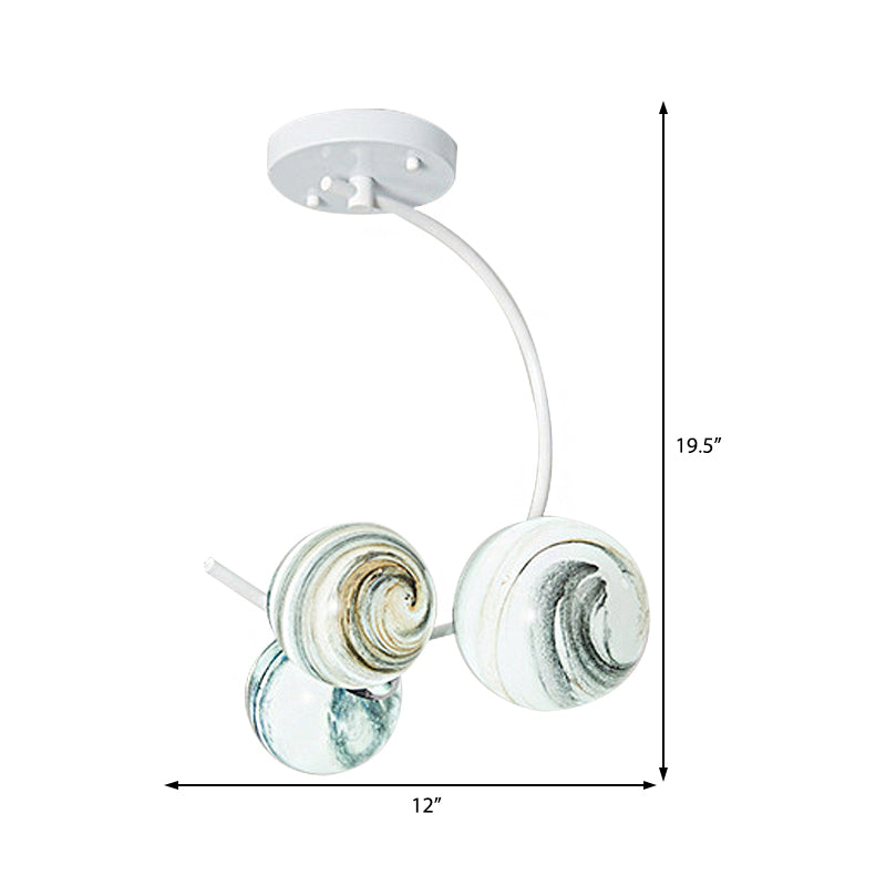 Modern Style 3/5 Lights Chandelier Lamp with Handblown Glass Shade Black/White Finish Global Pendant Lighting Clearhalo 'Ceiling Lights' 'Close To Ceiling Lights' 'Close to ceiling' 'Semi-flushmount' Lighting' 1922720