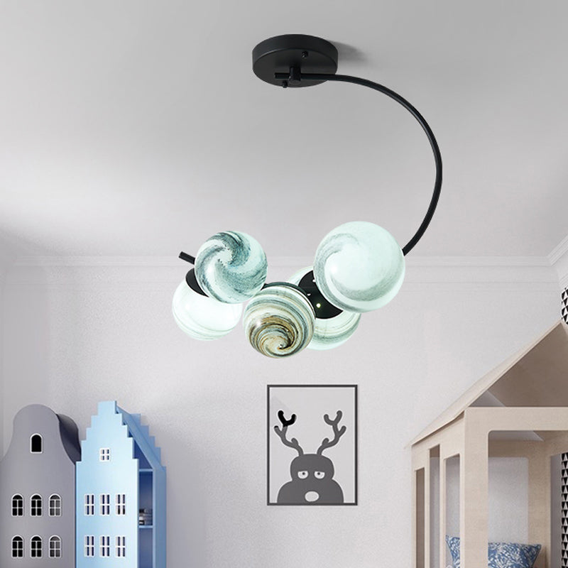 Modern Style 3/5 Lights Chandelier Lamp with Handblown Glass Shade Black/White Finish Global Pendant Lighting 5 Black Clearhalo 'Ceiling Lights' 'Close To Ceiling Lights' 'Close to ceiling' 'Semi-flushmount' Lighting' 1922721
