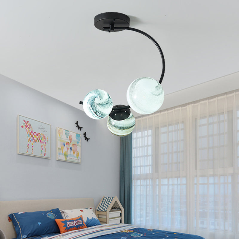 Modern Style 3/5 Lights Chandelier Lamp with Handblown Glass Shade Black/White Finish Global Pendant Lighting Clearhalo 'Ceiling Lights' 'Close To Ceiling Lights' 'Close to ceiling' 'Semi-flushmount' Lighting' 1922723