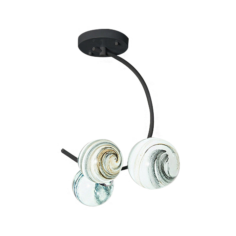 Modern Style 3/5 Lights Chandelier Lamp with Handblown Glass Shade Black/White Finish Global Pendant Lighting Clearhalo 'Ceiling Lights' 'Close To Ceiling Lights' 'Close to ceiling' 'Semi-flushmount' Lighting' 1922725