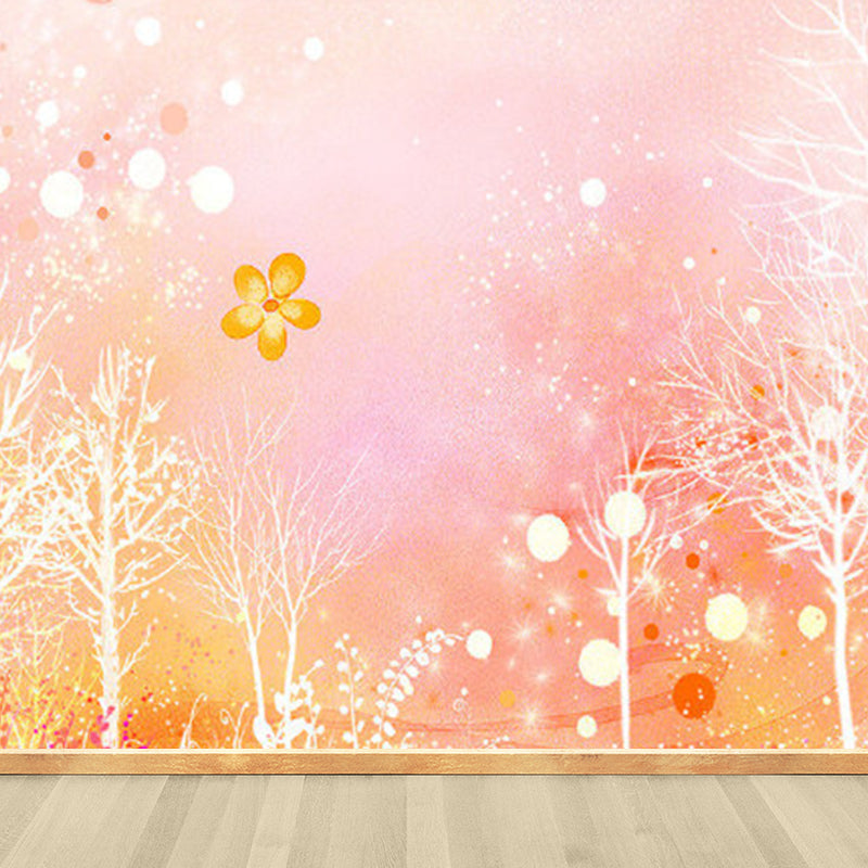 Giant Contemporary Wall Mural in Pastel Color Leafless Trees Wall Art, Custom Printed Orange Clearhalo 'Wall Decor' 'Wall Mural' 1922726