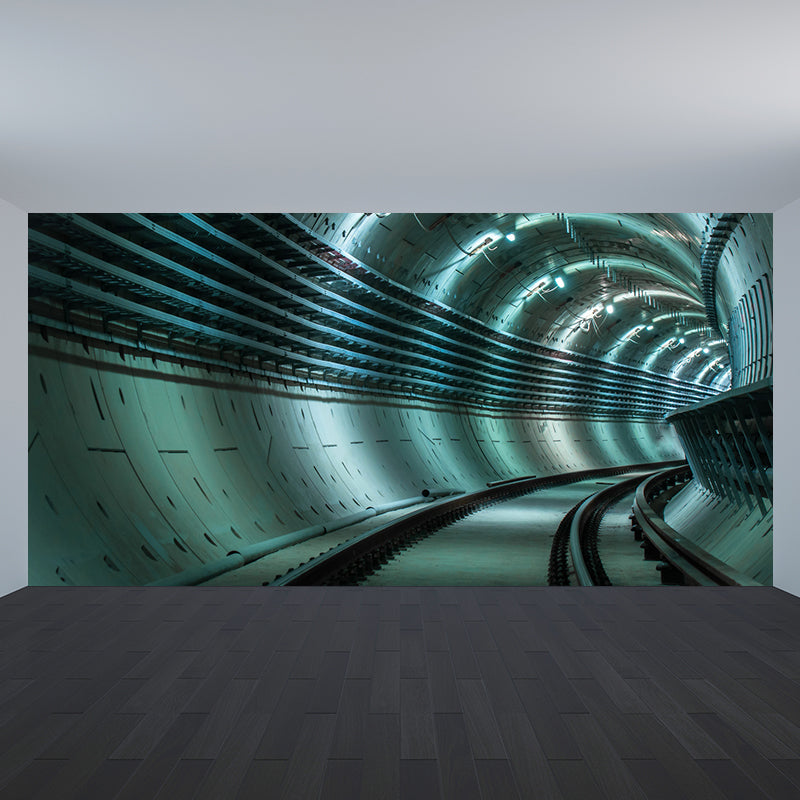 Photography Style Tunnel Mural Decal for Living Room, Pastel Color, Personalized Green Clearhalo 'Wall Decor' 'Wall Mural' 1922766