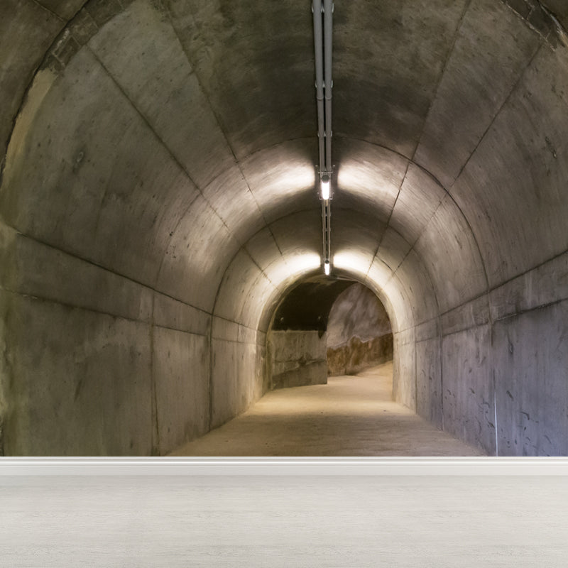 Photography Style Tunnel Mural Decal for Living Room, Pastel Color, Personalized Grey Clearhalo 'Wall Decor' 'Wall Mural' 1922771