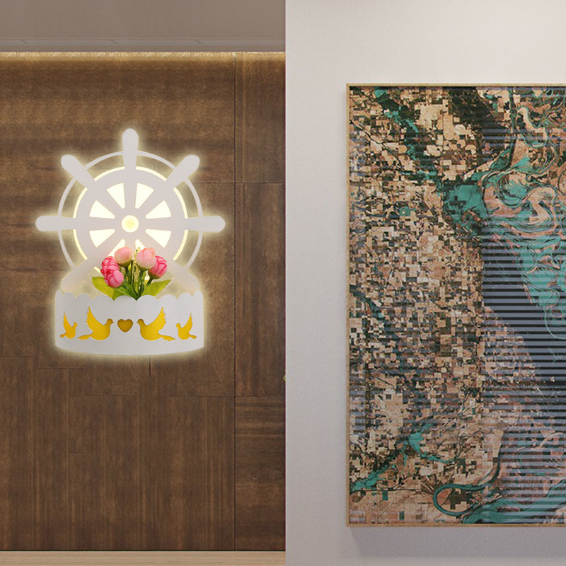 Slim LED Wall Light with Shelf Decorative Acrylic Sconce Light in White for Adult Bedroom White A Clearhalo 'Wall Lamps & Sconces' 'Wall Lights' Lighting' 192512