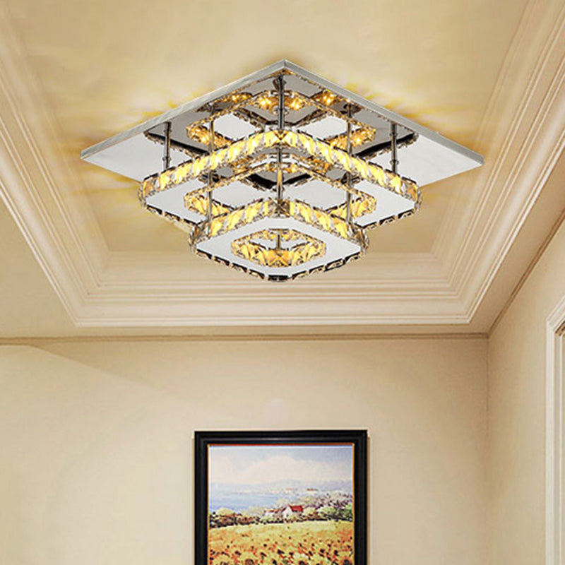 Square Layered Flush Mount Light Modern Amber Crystal Block Ceiling Light in Chrome Clearhalo 'Ceiling Lights' 'Close To Ceiling Lights' 'Close to ceiling' 'Semi-flushmount' Lighting' 1926826