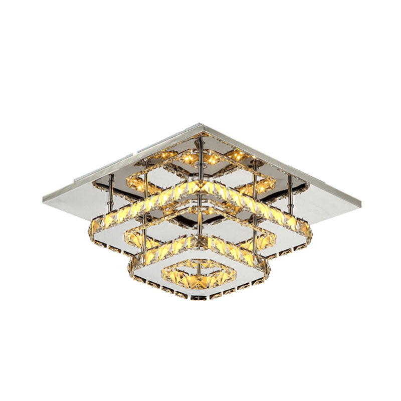 Square Layered Flush Mount Light Modern Amber Crystal Block Ceiling Light in Chrome Clearhalo 'Ceiling Lights' 'Close To Ceiling Lights' 'Close to ceiling' 'Semi-flushmount' Lighting' 1926827