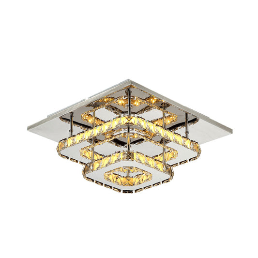 Square Layered Flush Mount Light Modern Amber Crystal Block Ceiling Light in Chrome Clearhalo 'Ceiling Lights' 'Close To Ceiling Lights' 'Close to ceiling' 'Semi-flushmount' Lighting' 1926827