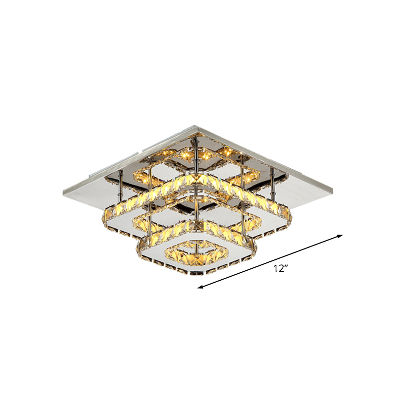 Square Layered Flush Mount Light Modern Amber Crystal Block Ceiling Light in Chrome Clearhalo 'Ceiling Lights' 'Close To Ceiling Lights' 'Close to ceiling' 'Semi-flushmount' Lighting' 1926828