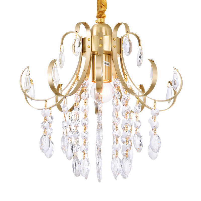 Glam Teardrop Pendant Light Metal Curved Arm Cascading Crystal Strands Chandelier Clearhalo 'Ceiling Lights' 'Modern Pendants' 'Modern' 'Pendant Lights' 'Pendants' Lighting' 1926836