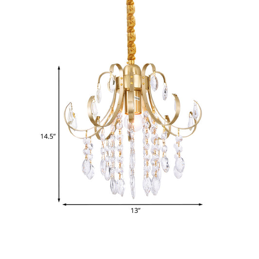 Glam Teardrop Pendant Light Metal Curved Arm Cascading Crystal Strands Chandelier Clearhalo 'Ceiling Lights' 'Modern Pendants' 'Modern' 'Pendant Lights' 'Pendants' Lighting' 1926838
