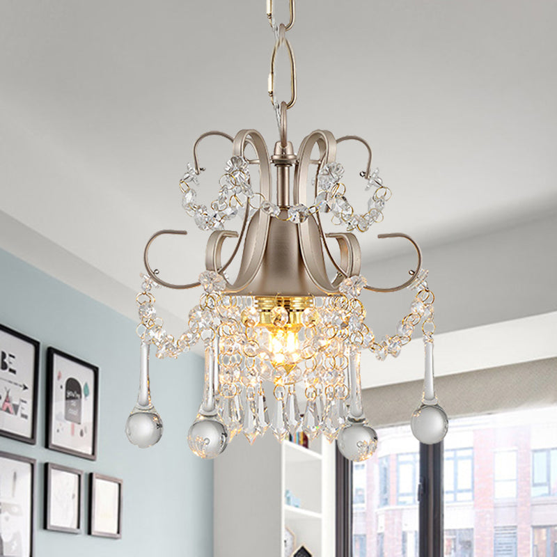 Champagne Curving Arm Chandelier Crystal Teardrop Chandelier for Living Room 1 Champagne Clearhalo 'Ceiling Lights' 'Chandeliers' 'Modern Chandeliers' 'Modern' Lighting' 1926850
