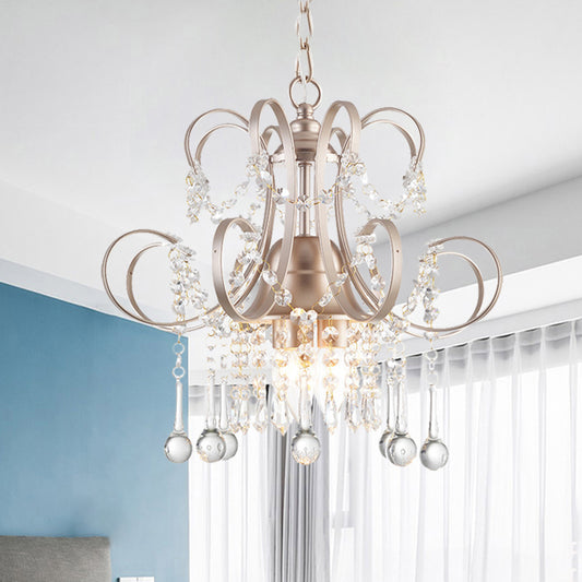 Champagne Curving Arm Chandelier Crystal Teardrop Chandelier for Living Room 3 Champagne Clearhalo 'Ceiling Lights' 'Chandeliers' 'Modern Chandeliers' 'Modern' Lighting' 1926854