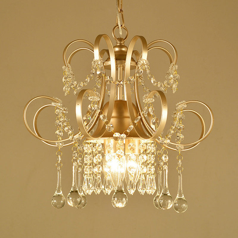 Champagne Curving Arm Chandelier Crystal Teardrop Chandelier for Living Room Clearhalo 'Ceiling Lights' 'Chandeliers' 'Modern Chandeliers' 'Modern' Lighting' 1926857