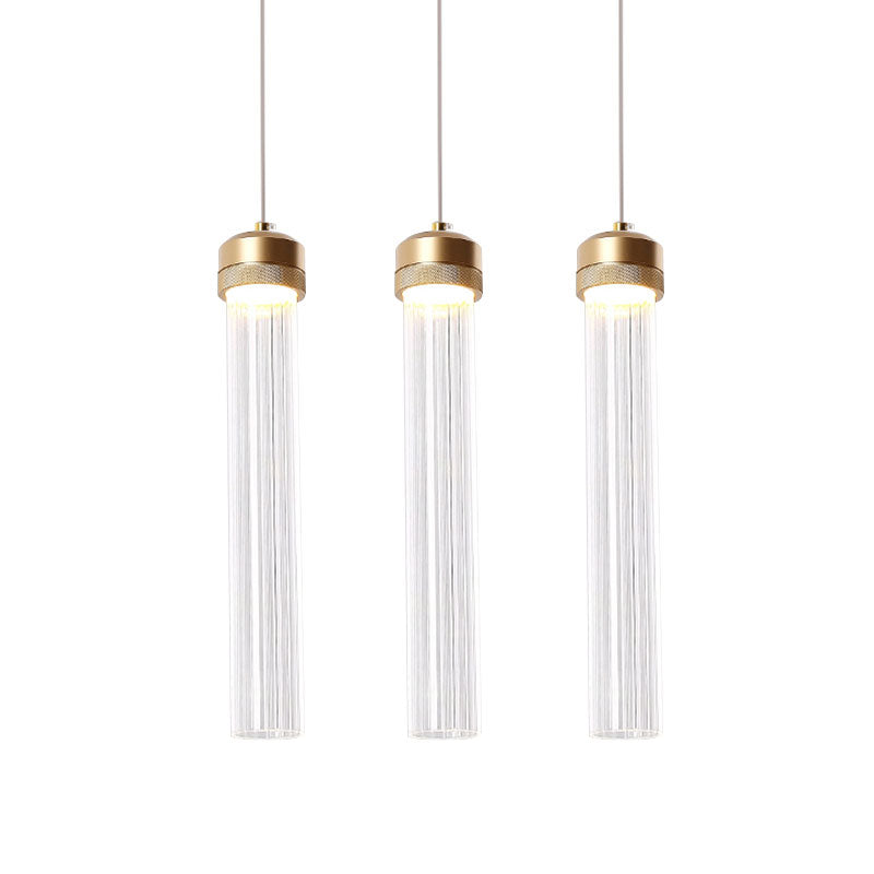 Clear Ribbed Glass Island Pendant Gold Finish Column Crystal Island Light Clearhalo 'Ceiling Lights' 'Modern Pendants' 'Modern' 'Pendant Lights' 'Pendants' Lighting' 1926862