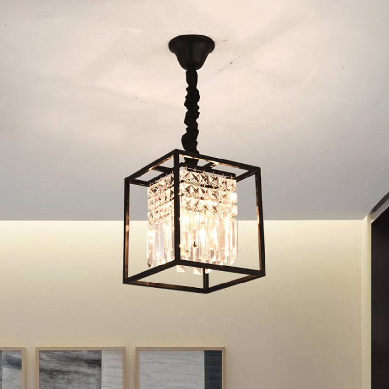 Cube Metal Cage Pendant Light Crystal Ceiling Light for Dining Room Clearhalo 'Ceiling Lights' 'Chandeliers' 'Modern Chandeliers' 'Modern' Lighting' 1926894
