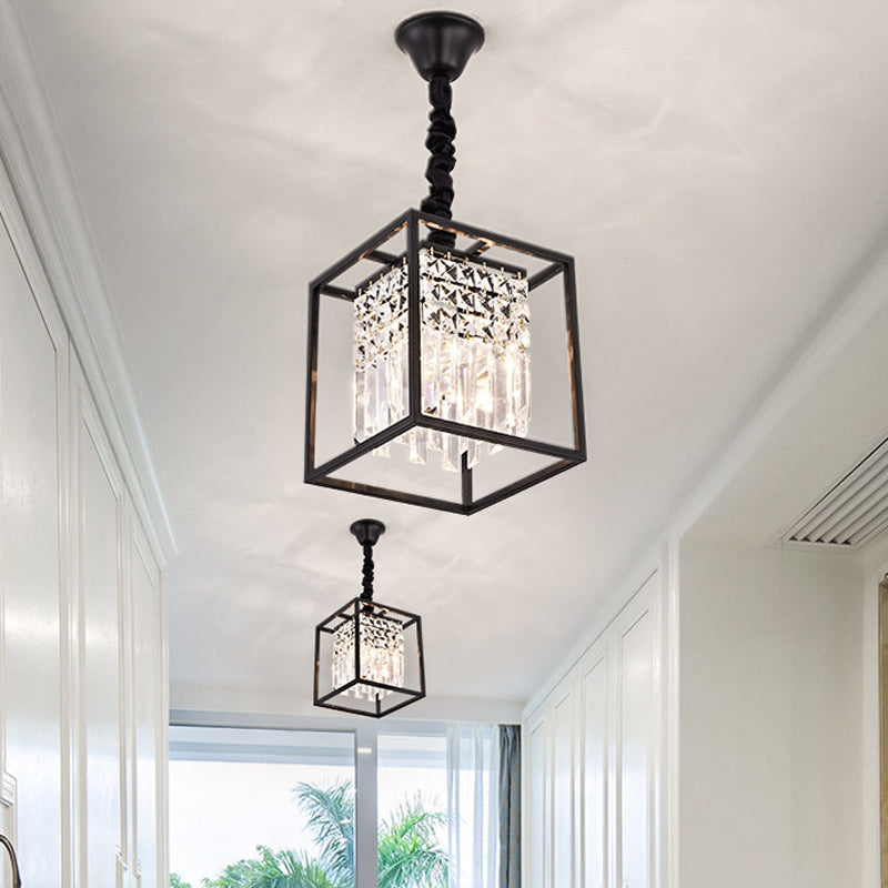 Cube Metal Cage Pendant Light Crystal Ceiling Light for Dining Room Clearhalo 'Ceiling Lights' 'Chandeliers' 'Modern Chandeliers' 'Modern' Lighting' 1926896
