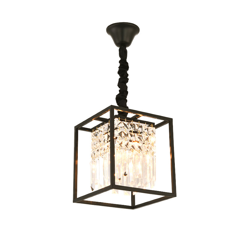 Cube Metal Cage Pendant Light Crystal Ceiling Light for Dining Room Clearhalo 'Ceiling Lights' 'Chandeliers' 'Modern Chandeliers' 'Modern' Lighting' 1926897