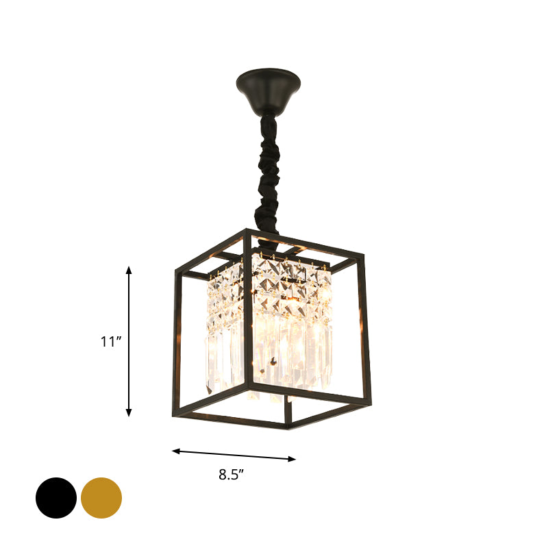 Cube Metal Cage Pendant Light Crystal Ceiling Light for Dining Room Clearhalo 'Ceiling Lights' 'Chandeliers' 'Modern Chandeliers' 'Modern' Lighting' 1926898