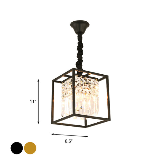 Cube Metal Cage Pendant Light Crystal Ceiling Light for Dining Room Clearhalo 'Ceiling Lights' 'Chandeliers' 'Modern Chandeliers' 'Modern' Lighting' 1926898