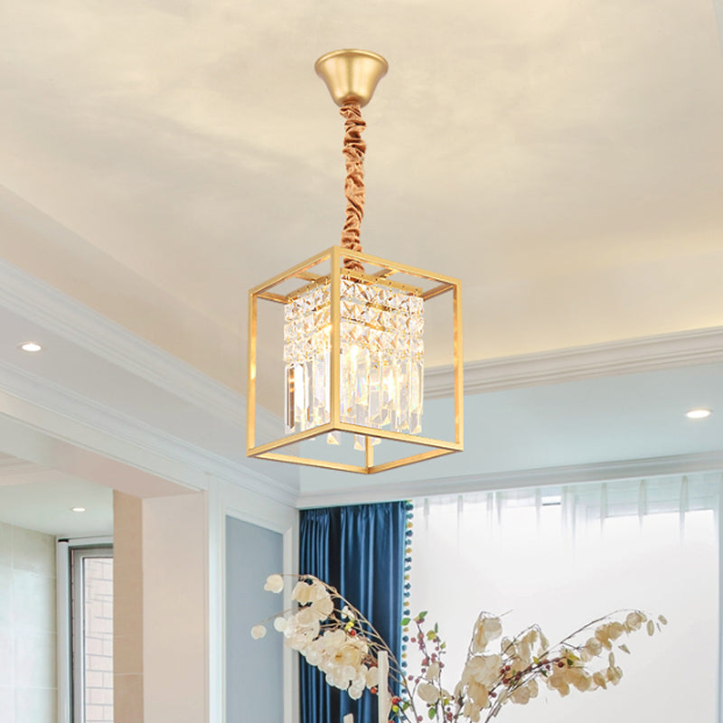 Cube Metal Cage Pendant Light Crystal Ceiling Light for Dining Room Clearhalo 'Ceiling Lights' 'Chandeliers' 'Modern Chandeliers' 'Modern' Lighting' 1926900