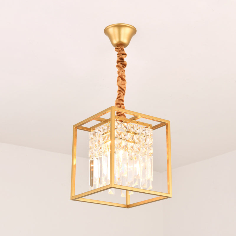 Cube Metal Cage Pendant Light Crystal Ceiling Light for Dining Room Clearhalo 'Ceiling Lights' 'Chandeliers' 'Modern Chandeliers' 'Modern' Lighting' 1926901