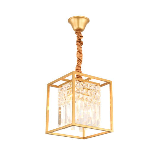 Cube Metal Cage Pendant Light Crystal Ceiling Light for Dining Room Clearhalo 'Ceiling Lights' 'Chandeliers' 'Modern Chandeliers' 'Modern' Lighting' 1926902