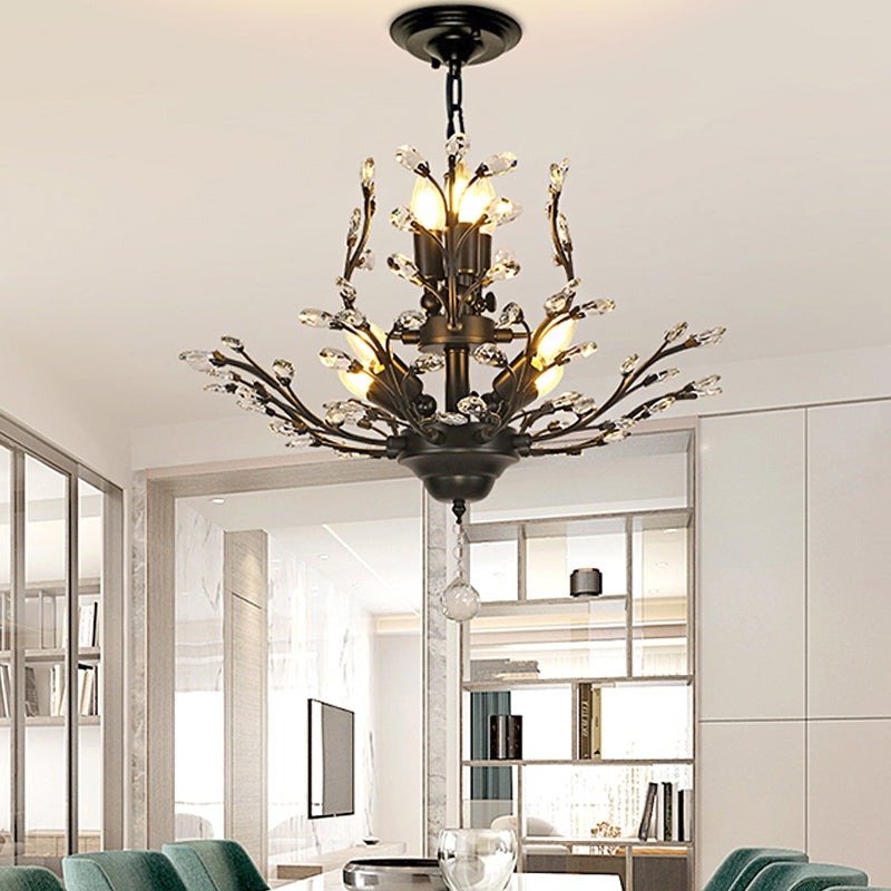 Candle Bare Bulb Metal Chandelier Crystal Teardrop Chandelier with Crystal Ball Final Clearhalo 'Ceiling Lights' 'Chandeliers' 'Modern Chandeliers' 'Modern' Lighting' 1926940