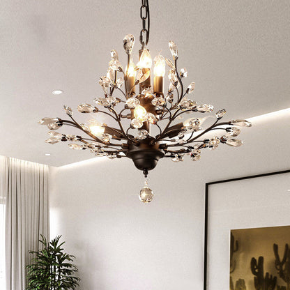 Candle Bare Bulb Metal Chandelier Crystal Teardrop Chandelier with Crystal Ball Final 7 Black Clearhalo 'Ceiling Lights' 'Chandeliers' 'Modern Chandeliers' 'Modern' Lighting' 1926941