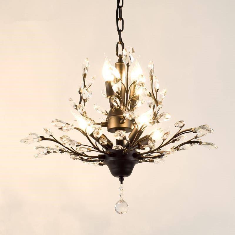 Candle Bare Bulb Metal Chandelier Crystal Teardrop Chandelier with Crystal Ball Final Clearhalo 'Ceiling Lights' 'Chandeliers' 'Modern Chandeliers' 'Modern' Lighting' 1926943