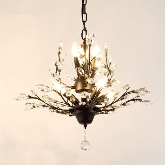 Candle Bare Bulb Metal Chandelier Crystal Teardrop Chandelier with Crystal Ball Final Clearhalo 'Ceiling Lights' 'Chandeliers' 'Modern Chandeliers' 'Modern' Lighting' 1926943
