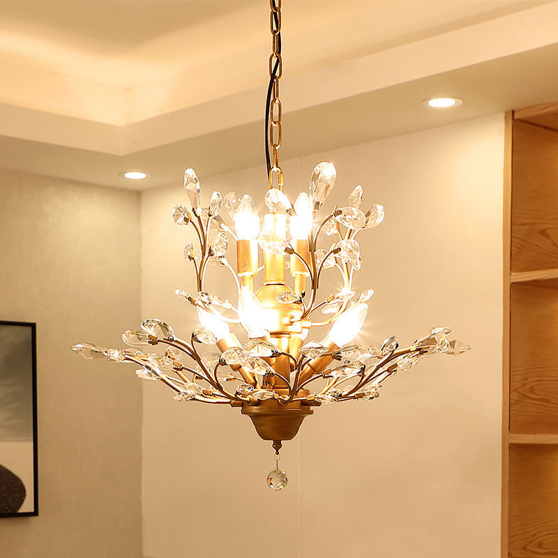 Candle Bare Bulb Metal Chandelier Crystal Teardrop Chandelier with Crystal Ball Final 7 Gold Clearhalo 'Ceiling Lights' 'Chandeliers' 'Modern Chandeliers' 'Modern' Lighting' 1926945