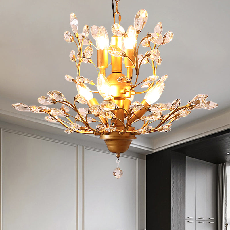 Candle Bare Bulb Metal Chandelier Crystal Teardrop Chandelier with Crystal Ball Final Clearhalo 'Ceiling Lights' 'Chandeliers' 'Modern Chandeliers' 'Modern' Lighting' 1926946