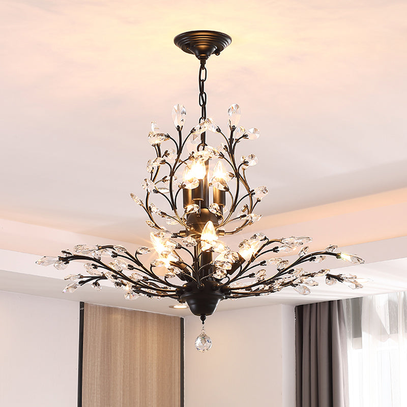 Candle Bare Bulb Metal Chandelier Crystal Teardrop Chandelier with Crystal Ball Final 8 Black Clearhalo 'Ceiling Lights' 'Chandeliers' 'Modern Chandeliers' 'Modern' Lighting' 1926949