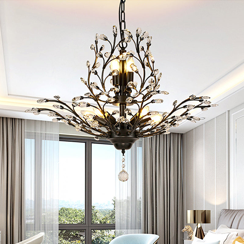 Candle Bare Bulb Metal Chandelier Crystal Teardrop Chandelier with Crystal Ball Final Clearhalo 'Ceiling Lights' 'Chandeliers' 'Modern Chandeliers' 'Modern' Lighting' 1926950