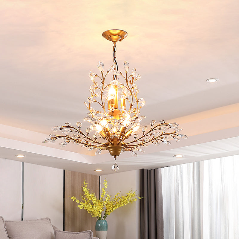 Candle Bare Bulb Metal Chandelier Crystal Teardrop Chandelier with Crystal Ball Final Clearhalo 'Ceiling Lights' 'Chandeliers' 'Modern Chandeliers' 'Modern' Lighting' 1926955