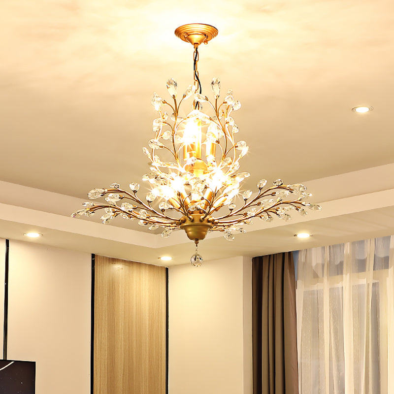 Candle Bare Bulb Metal Chandelier Crystal Teardrop Chandelier with Crystal Ball Final Clearhalo 'Ceiling Lights' 'Chandeliers' 'Modern Chandeliers' 'Modern' Lighting' 1926956