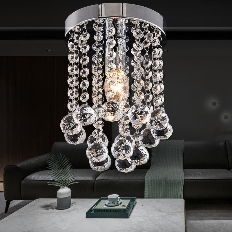 Round Crystal Balls Flush Mount Light Chrome Finish Flushmount Ceiling Light for Hallway Clearhalo 'Ceiling Lights' 'Close To Ceiling Lights' 'Close to ceiling' 'Flush mount' Lighting' 1926958