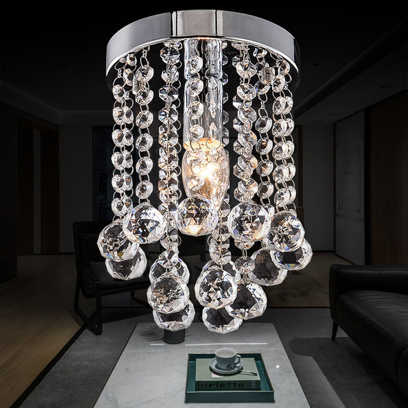 Round Crystal Balls Flush Mount Light Chrome Finish Flushmount Ceiling Light for Hallway Clear Clearhalo 'Ceiling Lights' 'Close To Ceiling Lights' 'Close to ceiling' 'Flush mount' Lighting' 1926959