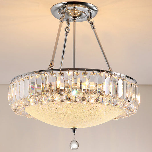 Cylinder Chrome Crystal Pendant Light Frosted Glass Panel Pendant Chandelier with Crystal Drop Final Clearhalo 'Ceiling Lights' 'Chandeliers' 'Clear' 'Industrial' 'Modern Chandeliers' 'Modern' 'Tiffany' 'Traditional Chandeliers' Lighting' 1927045