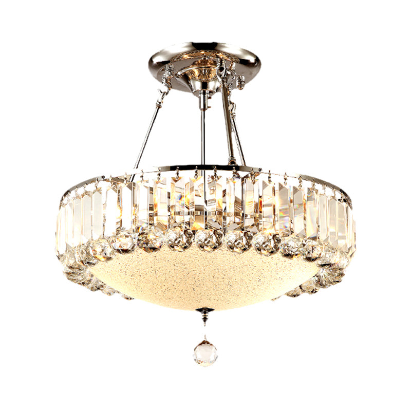 Cylinder Chrome Crystal Pendant Light Frosted Glass Panel Pendant Chandelier with Crystal Drop Final Clearhalo 'Ceiling Lights' 'Chandeliers' 'Clear' 'Industrial' 'Modern Chandeliers' 'Modern' 'Tiffany' 'Traditional Chandeliers' Lighting' 1927046
